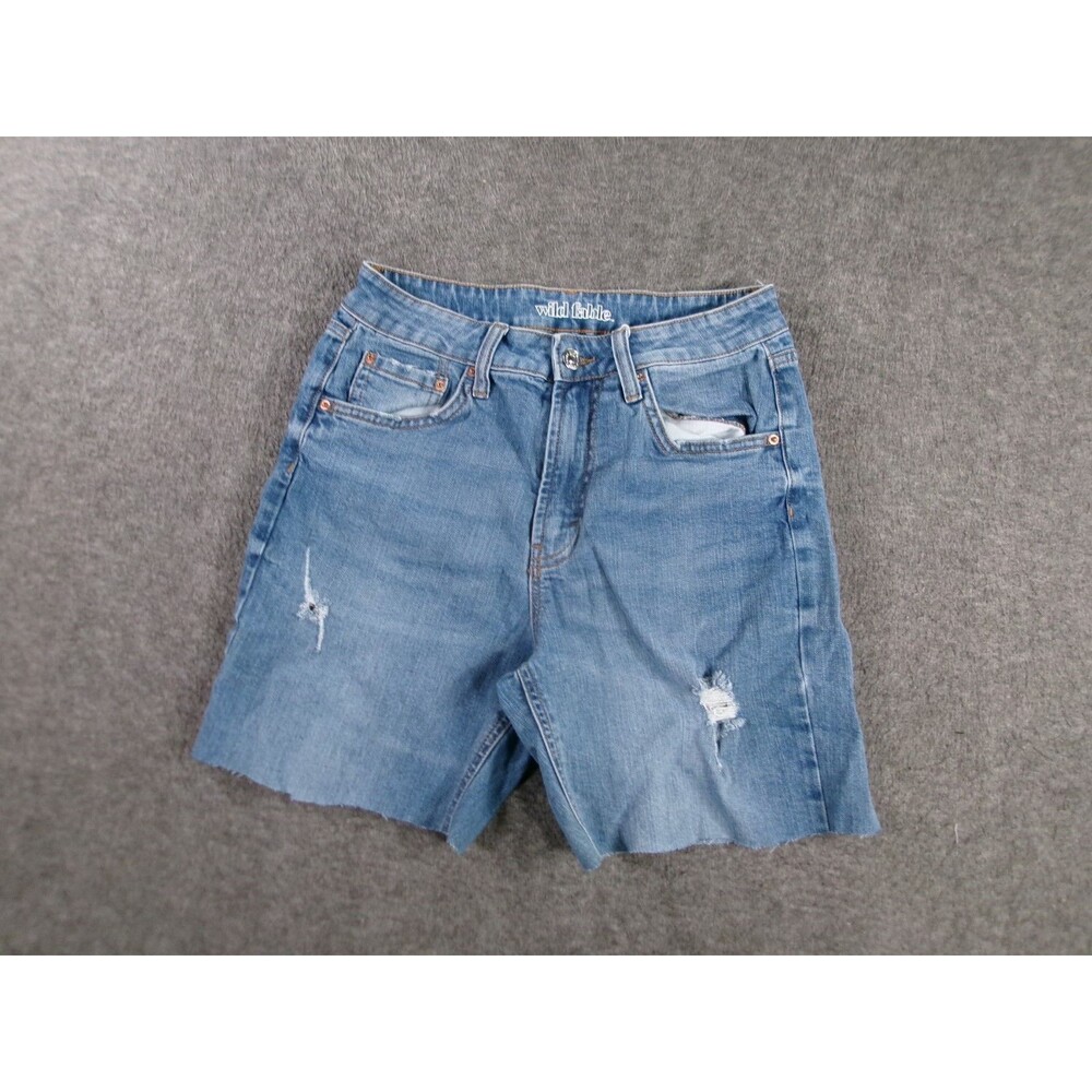 Wild Fabel Cut Off Shorts Women 2 Blue Jorts Raw Hem Bermuda Light Wash Summer